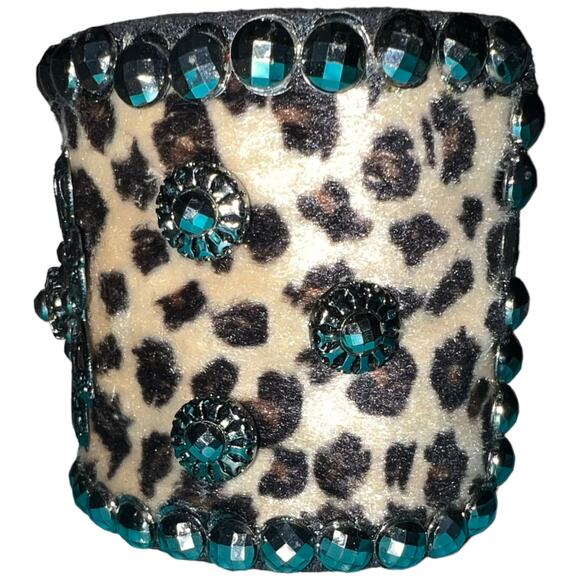 Western Leopard Cuff Bracelet Turquoise Crystal Wide Boho Statement Adjustable - Picture 8 of 16